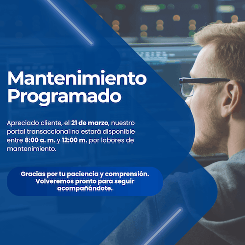 Aviso mantenimiento programado zona transaccional