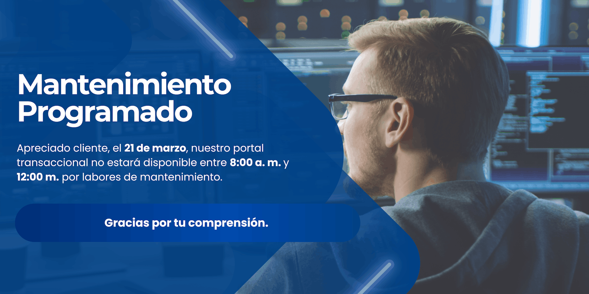 Aviso mantenimiento programado zona transaccional